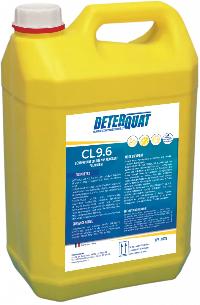 DETERQUAT CL9.6 DESINFECTANT CHLORE NON MOUSSANT POLYVALENT X 5L